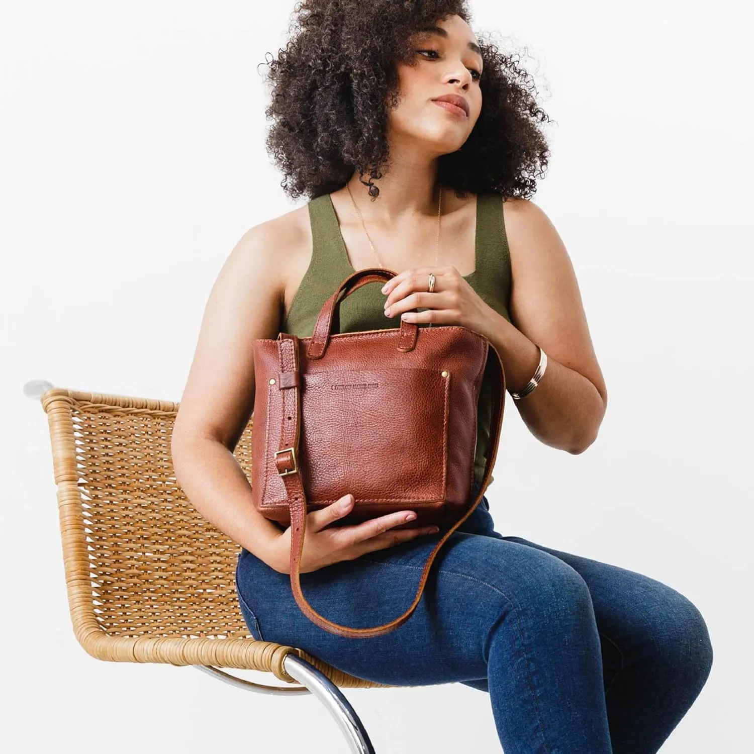 Portland Leather Goods Mini Zipper Crossbody Tote Bag for Women – Handmade, Durable & Unlined – Outside Pocket