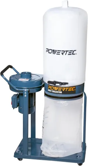 POWERTEC 1 HP Dust Collector with 1 Micron Dust Collector Bags and Mobile Base, Dust Collectors with 800 CFM for Woodworking Dust Collection System (DC1081)