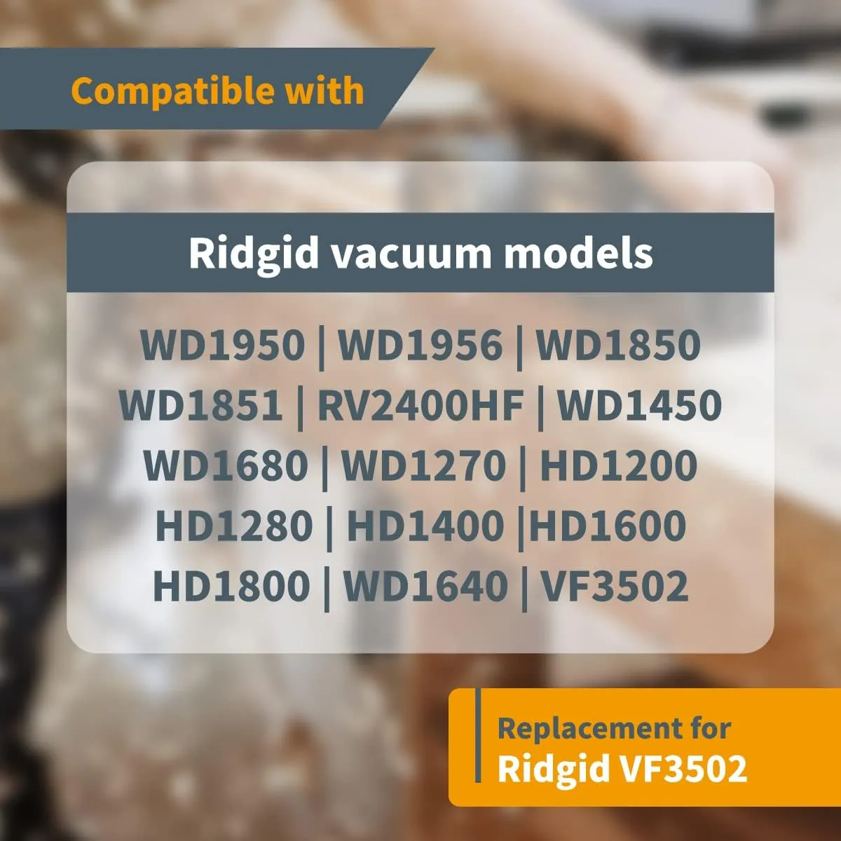 POWERTEC 23743 VF3502 Size A Shop Vac Bags for Ridgid 10 Pack, 12-16 Gal. Vacuum Bags for Ridgid HD1200, HD1400 Wet Dry Vac (75002-P5)