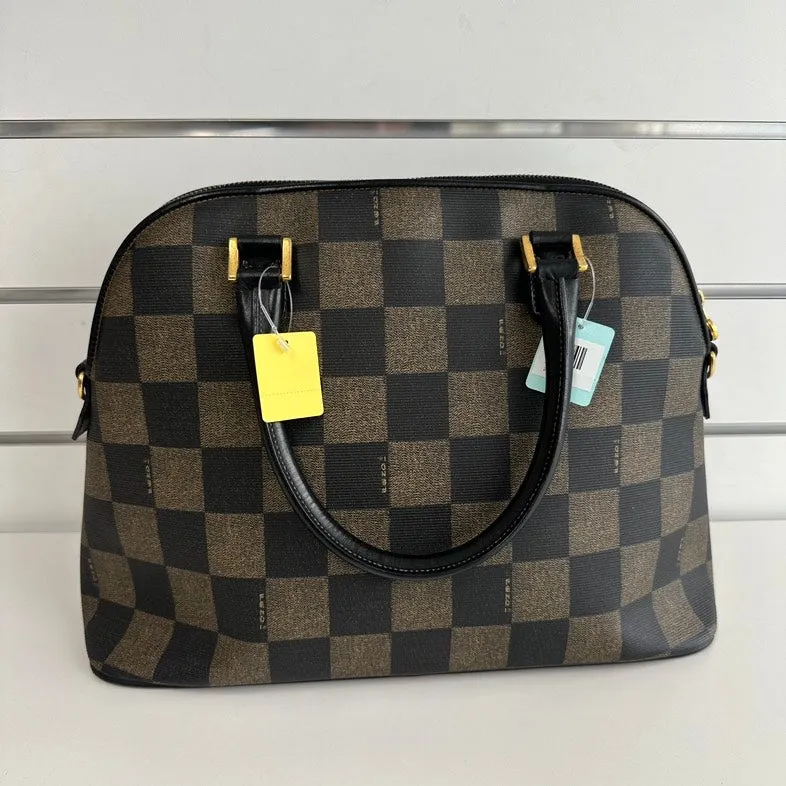 Pre-loved Fendi Alma 4193 Checkered Brown Satchel Bag
