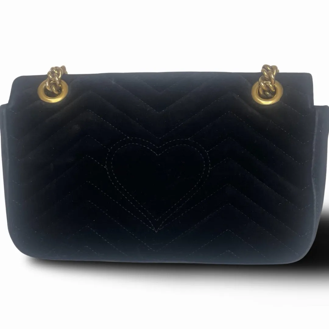 Pre-Owned Gucci Black Velvet GG Embellished Marmont Heart Crossbody Bag