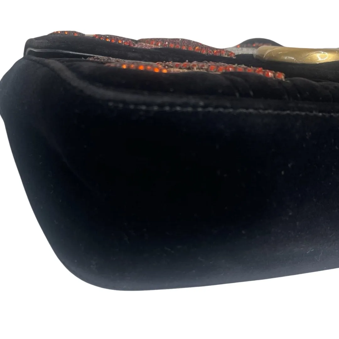 Pre-Owned Gucci Black Velvet GG Embellished Marmont Heart Crossbody Bag