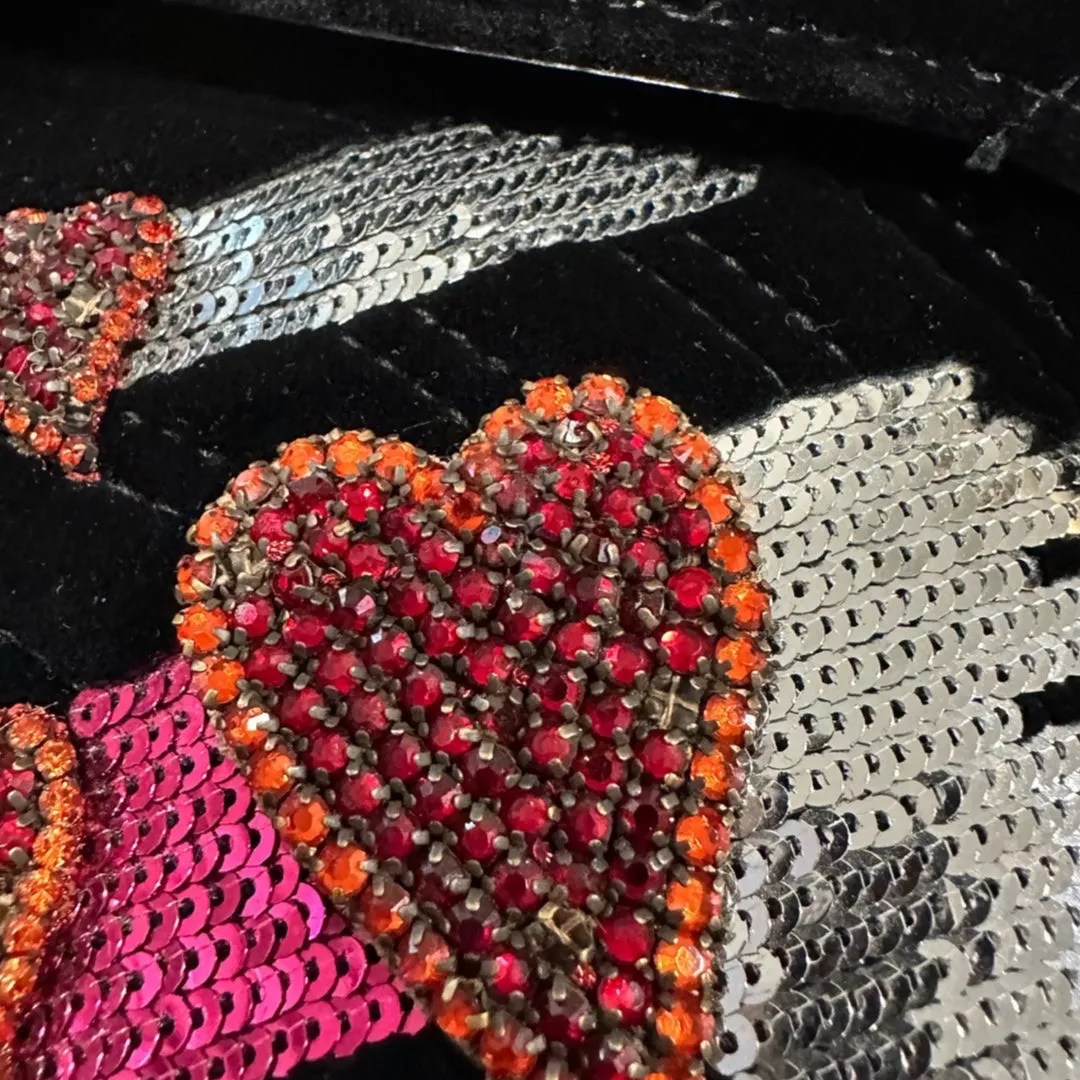 Pre-Owned Gucci Black Velvet GG Embellished Marmont Heart Crossbody Bag