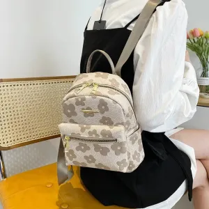 PU Leather Shoulder Multi-Function Flower Print Mini Backpack