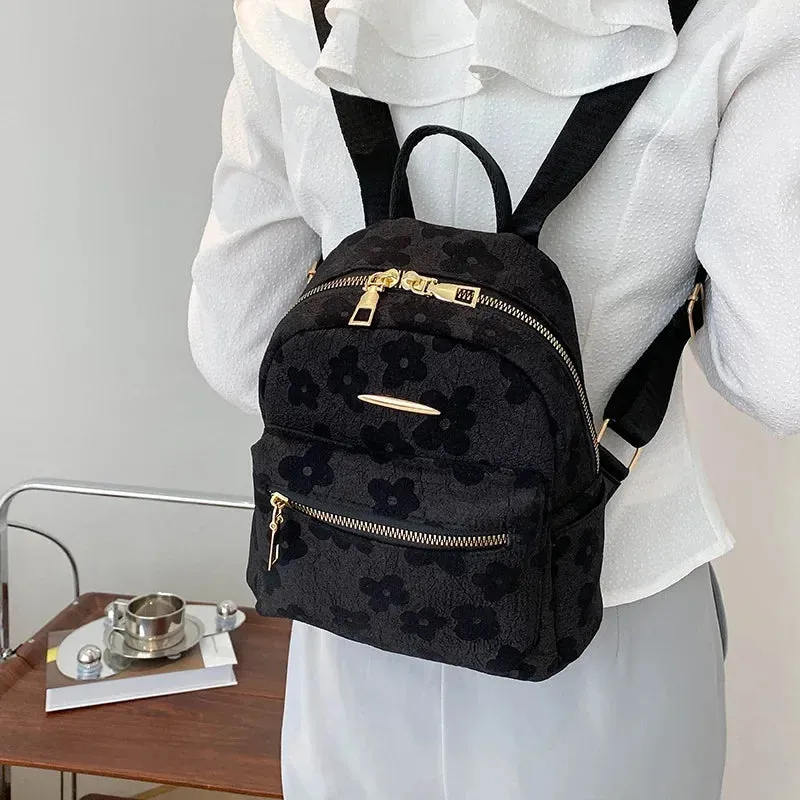 PU Leather Shoulder Multi-Function Flower Print Mini Backpack