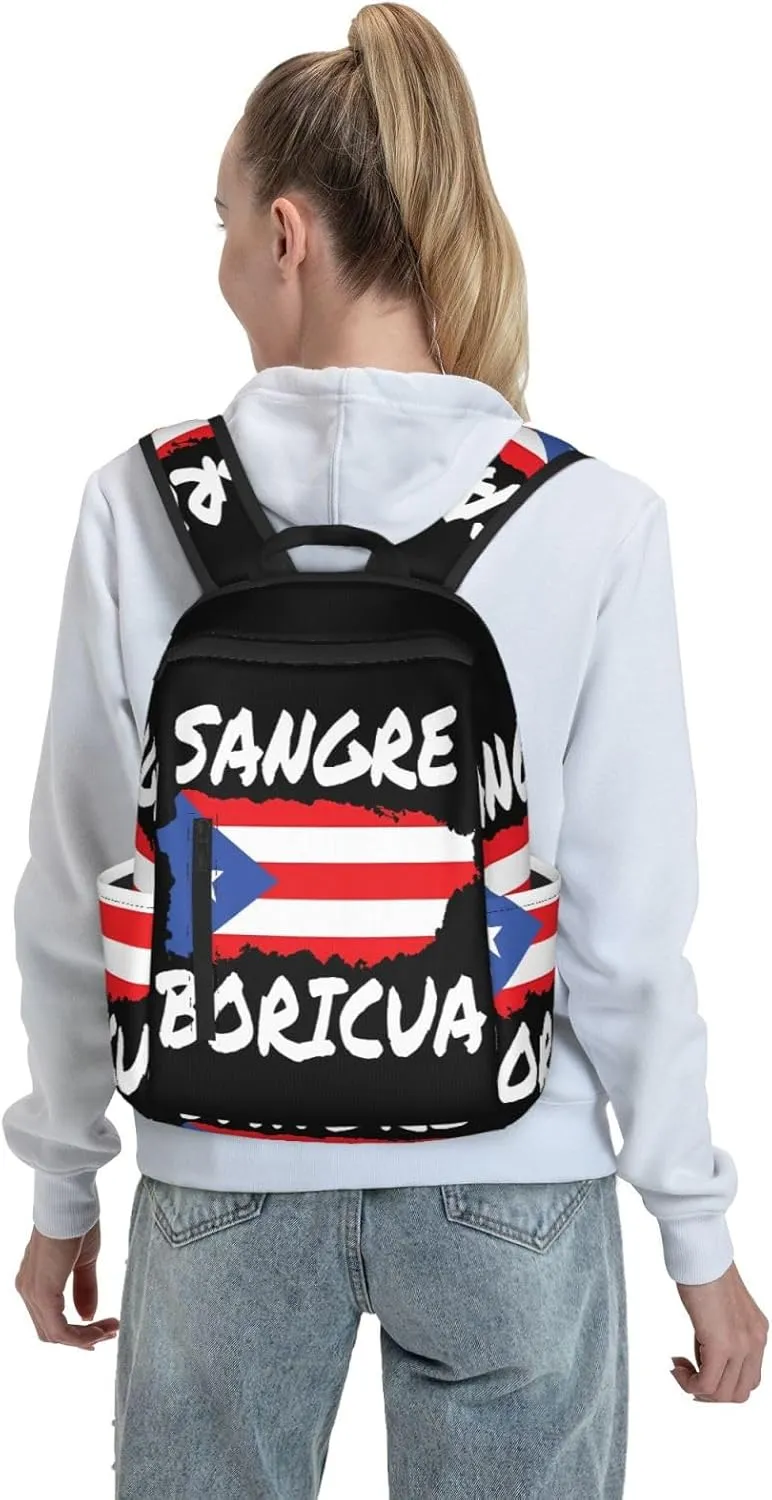 Puerto Rican Sangre Boricua Flag Travel Backpacks Casual Laptop Backpack Sport Rucksack Large Capacity Daypack Multi-Pockets Adjustable Strap Bag for Working Hiking