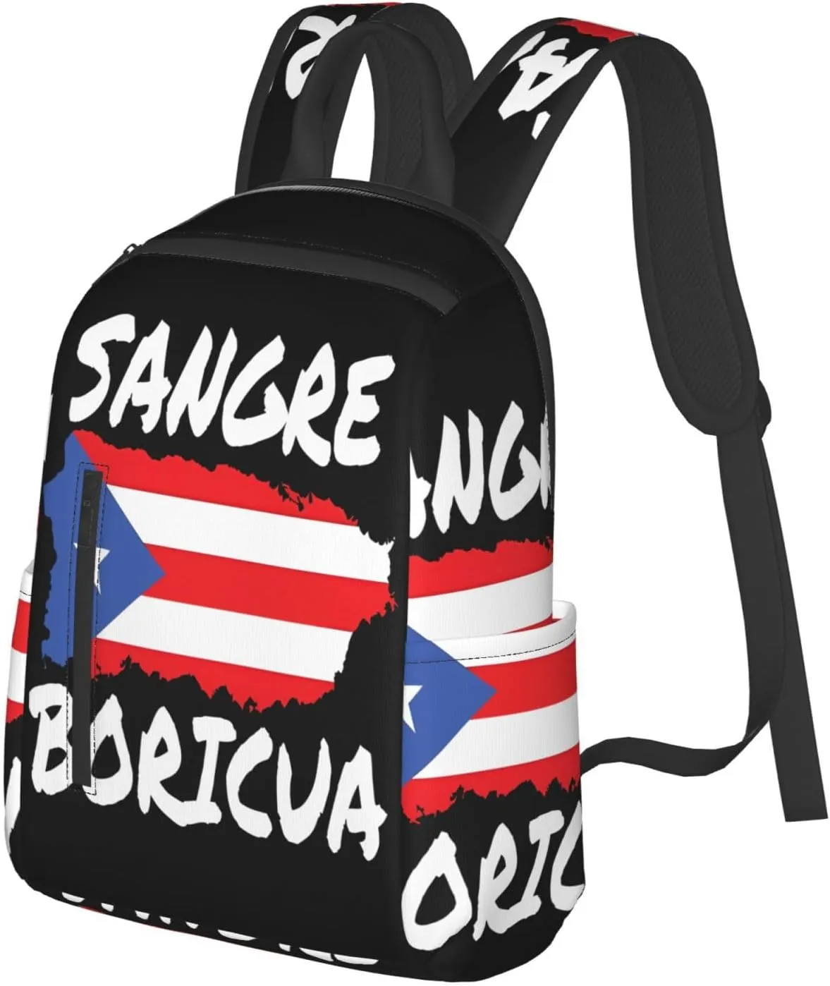 Puerto Rican Sangre Boricua Flag Travel Backpacks Casual Laptop Backpack Sport Rucksack Large Capacity Daypack Multi-Pockets Adjustable Strap Bag for Working Hiking