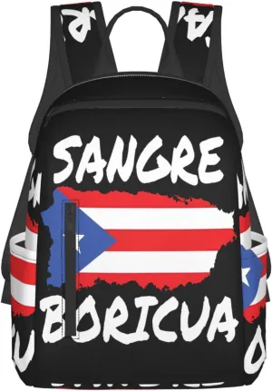 Puerto Rican Sangre Boricua Flag Travel Backpacks Casual Laptop Backpack Sport Rucksack Large Capacity Daypack Multi-Pockets Adjustable Strap Bag for Working Hiking