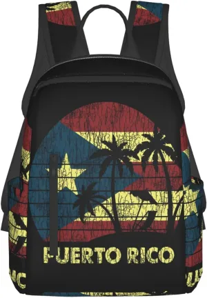 Puerto Rico Palm Trees Boricua Pride Travel Backpacks Casual Laptop Backpack Sport Rucksack Large Capacity Daypack Multi-Pockets Adjustable Strap Bag for Working Hiking