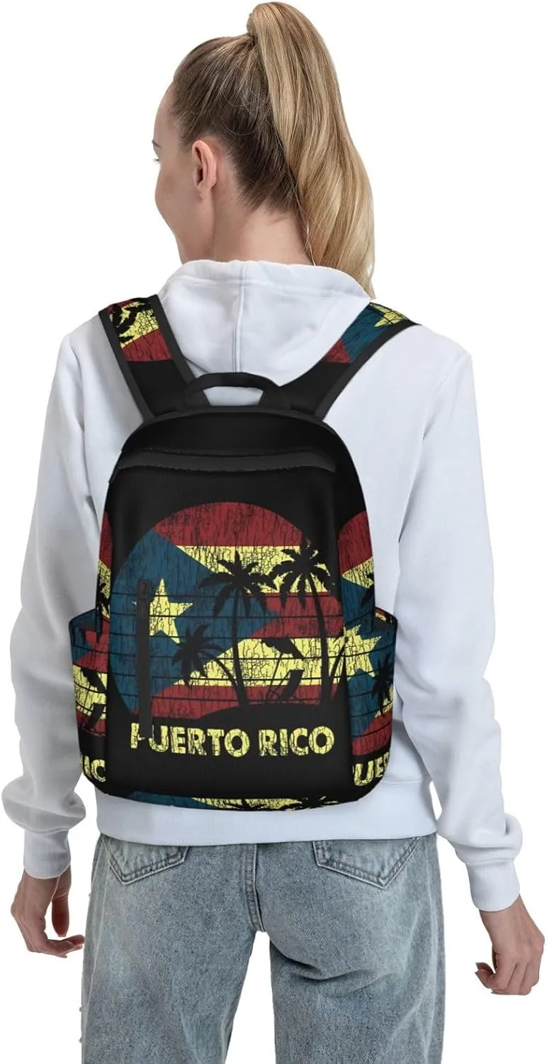Puerto Rico Palm Trees Boricua Pride Travel Backpacks Casual Laptop Backpack Sport Rucksack Large Capacity Daypack Multi-Pockets Adjustable Strap Bag for Working Hiking