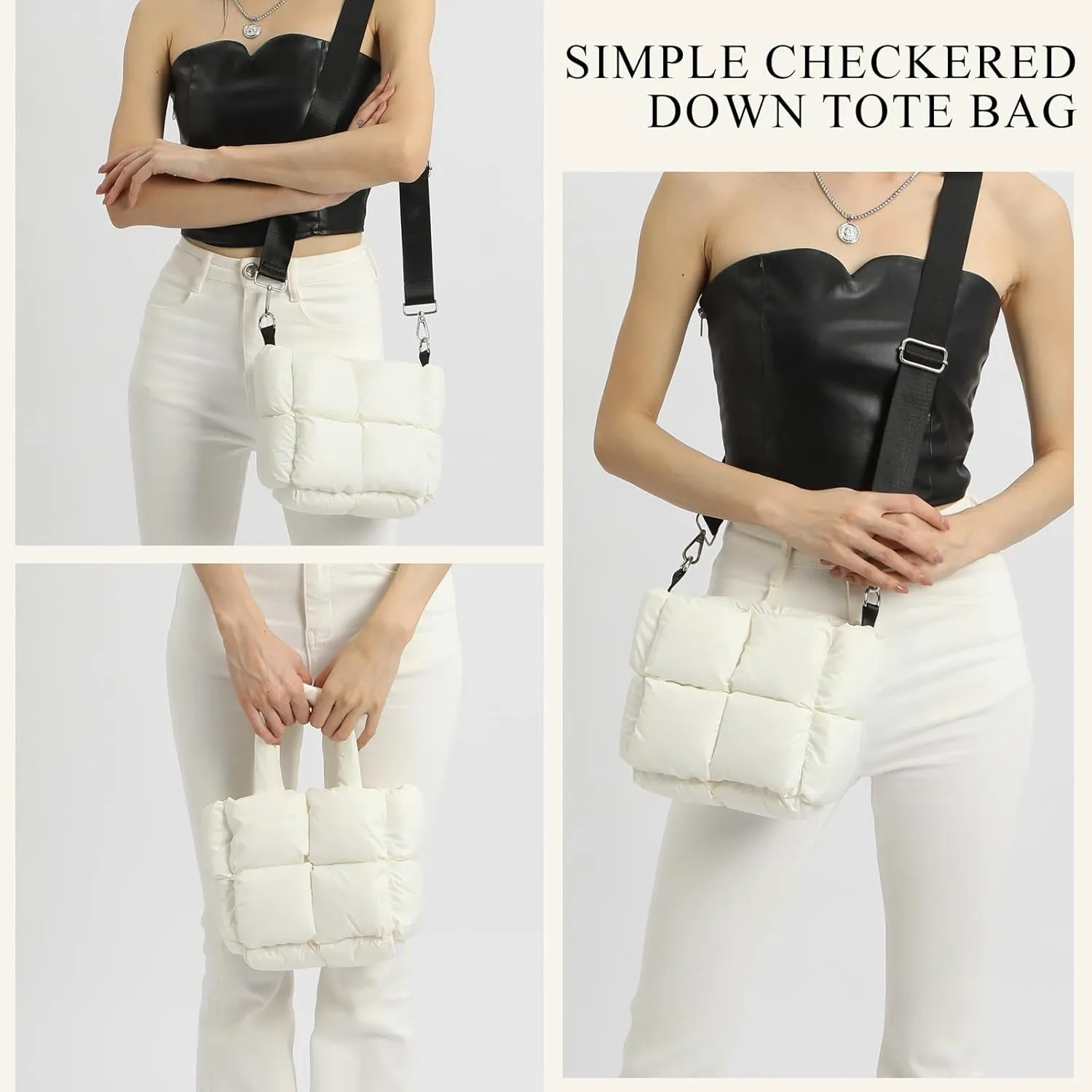 Puffer Tote Bag, Small Puffy Bags for Women Lightweight Down-Filled Crossbody Quilted Tote Bag Shoulder Handbags Purse