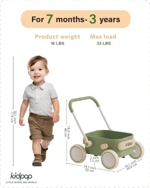 PULA Baby Push Walker with Wheels Toddler Wagon for First Learner Baby Toys 6-12 Months, 1 Year Old Birthday Gifts, Indoors and Outdoors (Green)