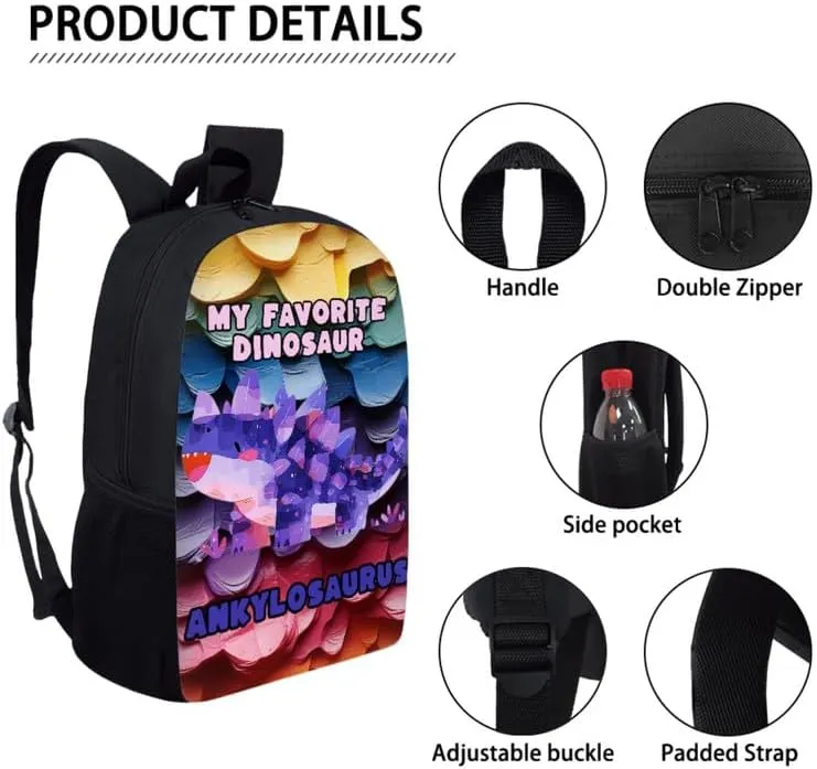 Purple Ankylosaurus Baby Purple Ankylosaurus Baby Backpack Cartoon Dinosaur School Bags for Girls with Lunch Bag with Pencil Case 3-Pieces for Teens Boys Girls School