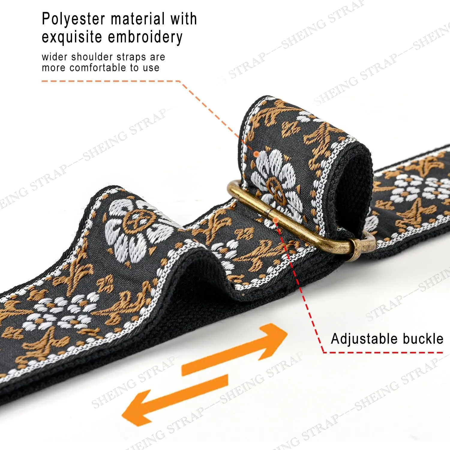 Purse Straps Replacement Crossbody Handbag Adjustable Jacquard Embroidery Wide Guitar Strap