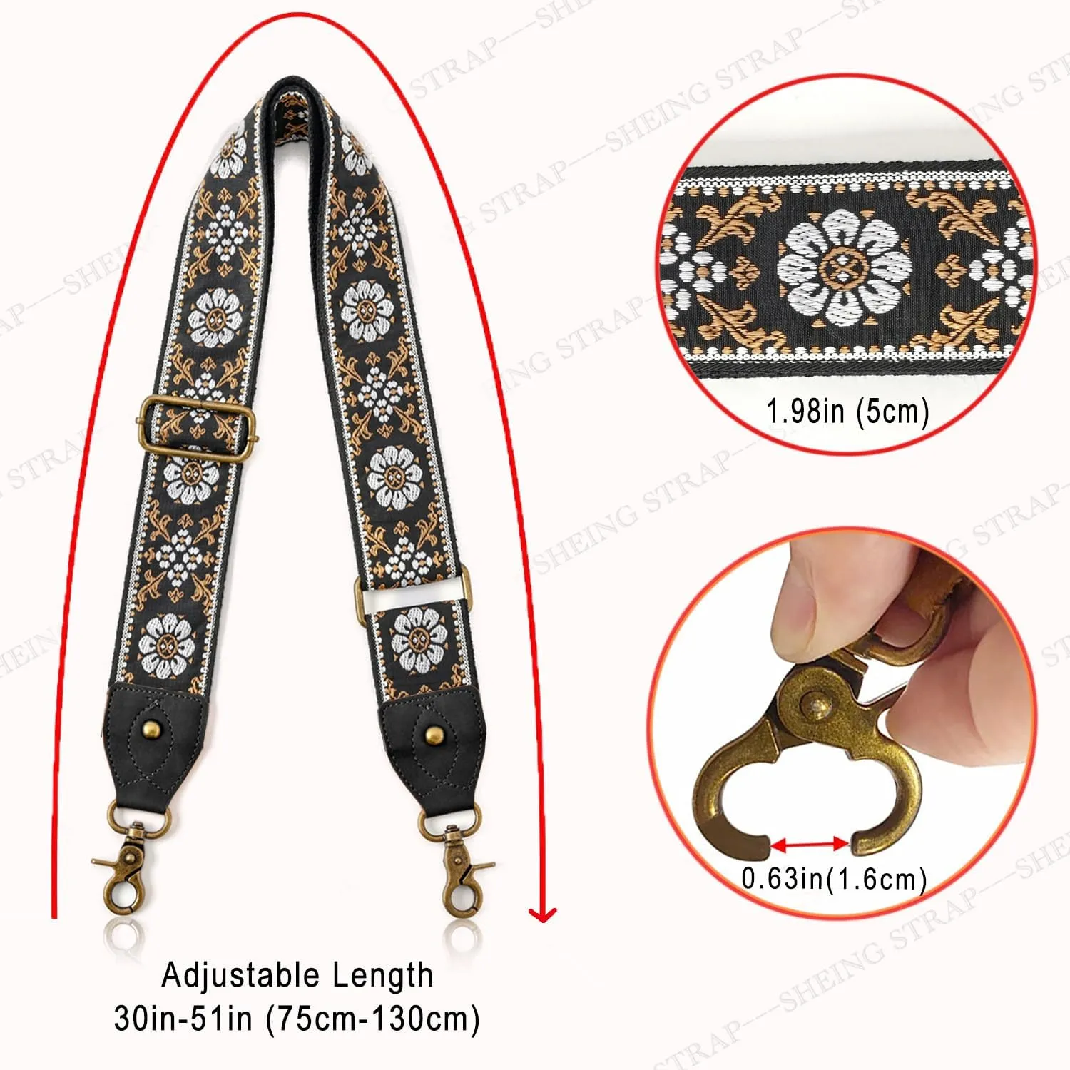 Purse Straps Replacement Crossbody Handbag Adjustable Jacquard Embroidery Wide Guitar Strap