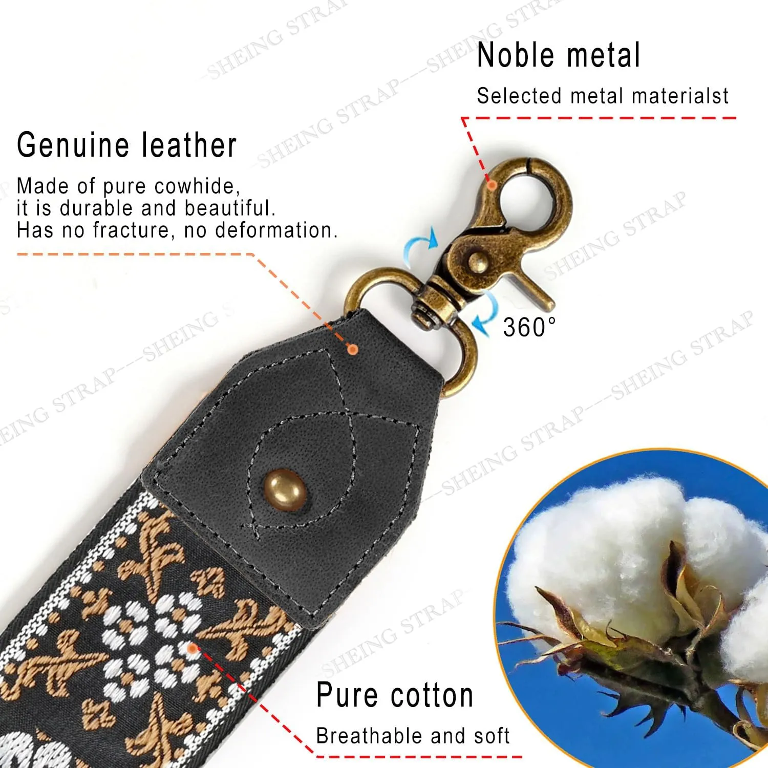 Purse Straps Replacement Crossbody Handbag Adjustable Jacquard Embroidery Wide Guitar Strap