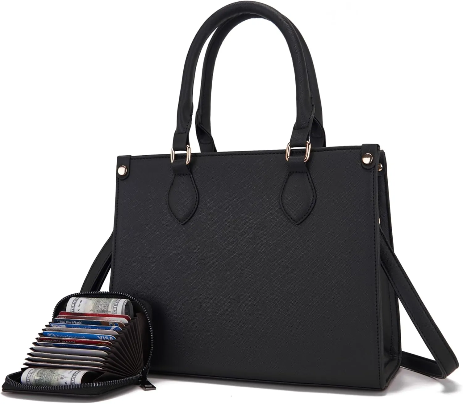 Qiyuer Medium Handbags For Women Vegan Leather Purses Set Satchel Tote Bags With Matching Wallet 2pcs