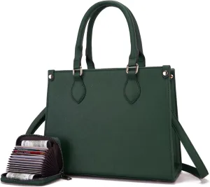 Qiyuer Medium Handbags For Women Vegan Leather Purses Set Satchel Tote Bags With Matching Wallet 2pcs