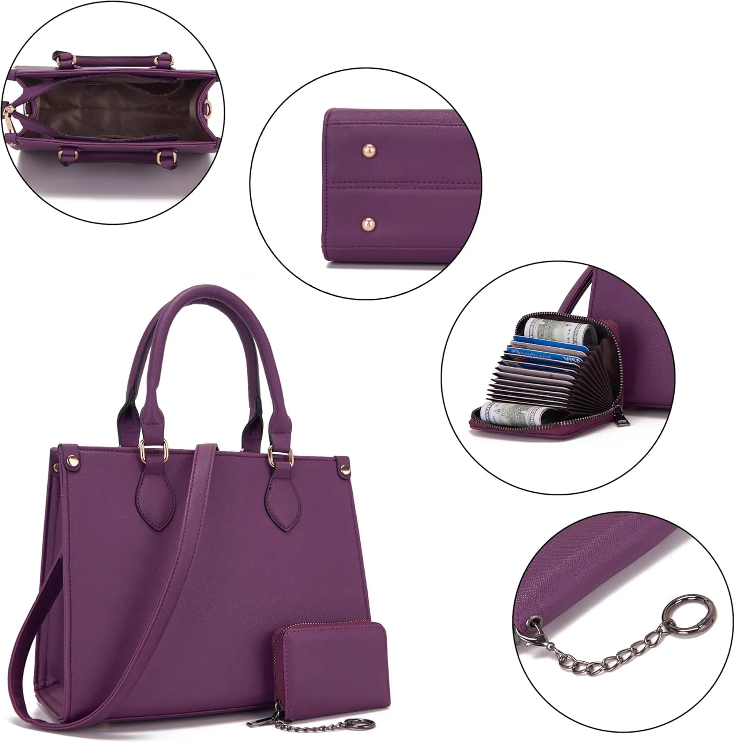 Qiyuer Medium Handbags For Women Vegan Leather Purses Set Satchel Tote Bags With Matching Wallet 2pcs