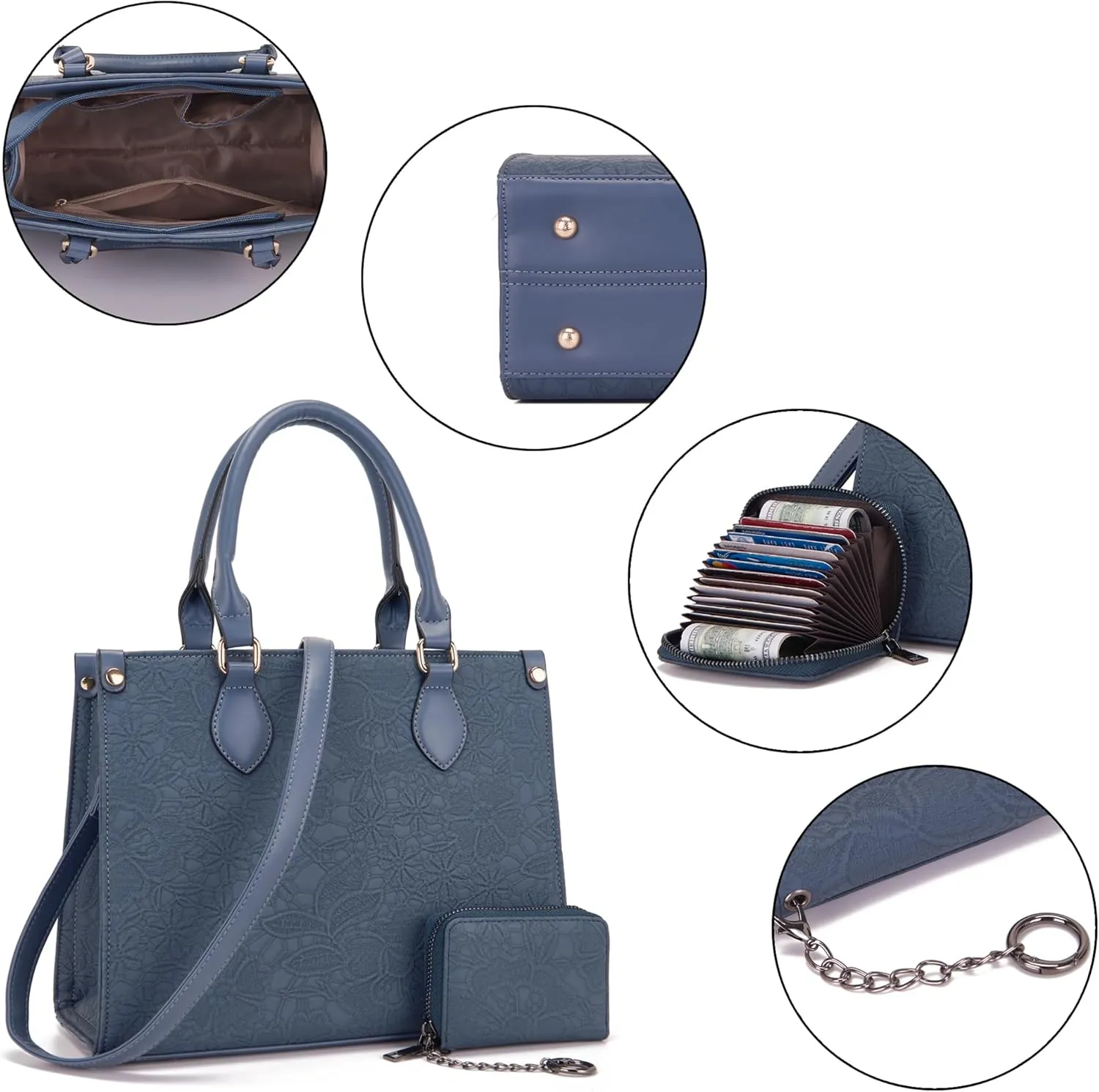Qiyuer Medium Handbags For Women Vegan Leather Purses Set Satchel Tote Bags With Matching Wallet 2pcs