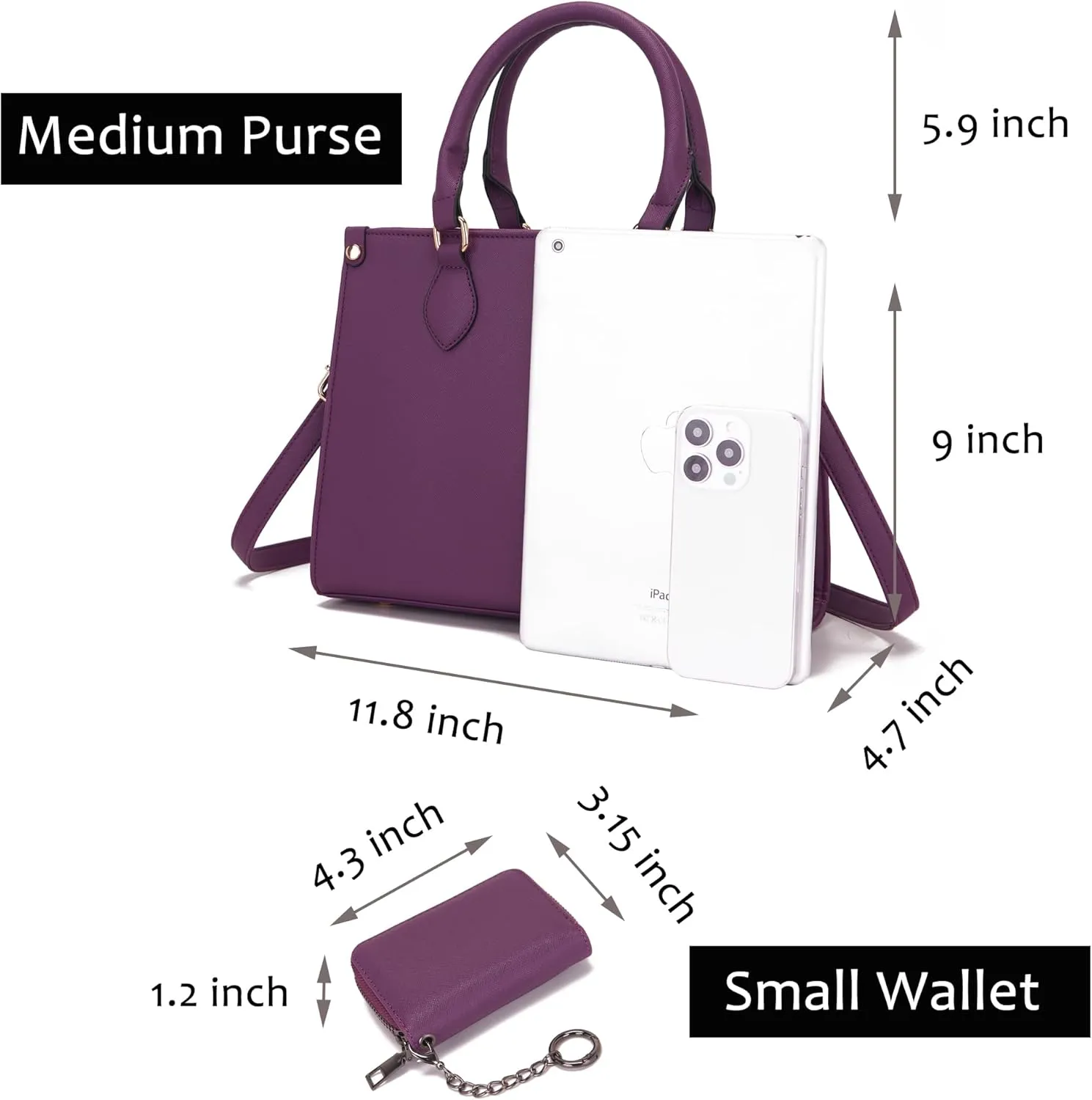 Qiyuer Medium Handbags For Women Vegan Leather Purses Set Satchel Tote Bags With Matching Wallet 2pcs