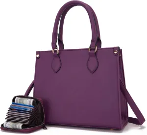 Qiyuer Medium Handbags For Women Vegan Leather Purses Set Satchel Tote Bags With Matching Wallet 2pcs