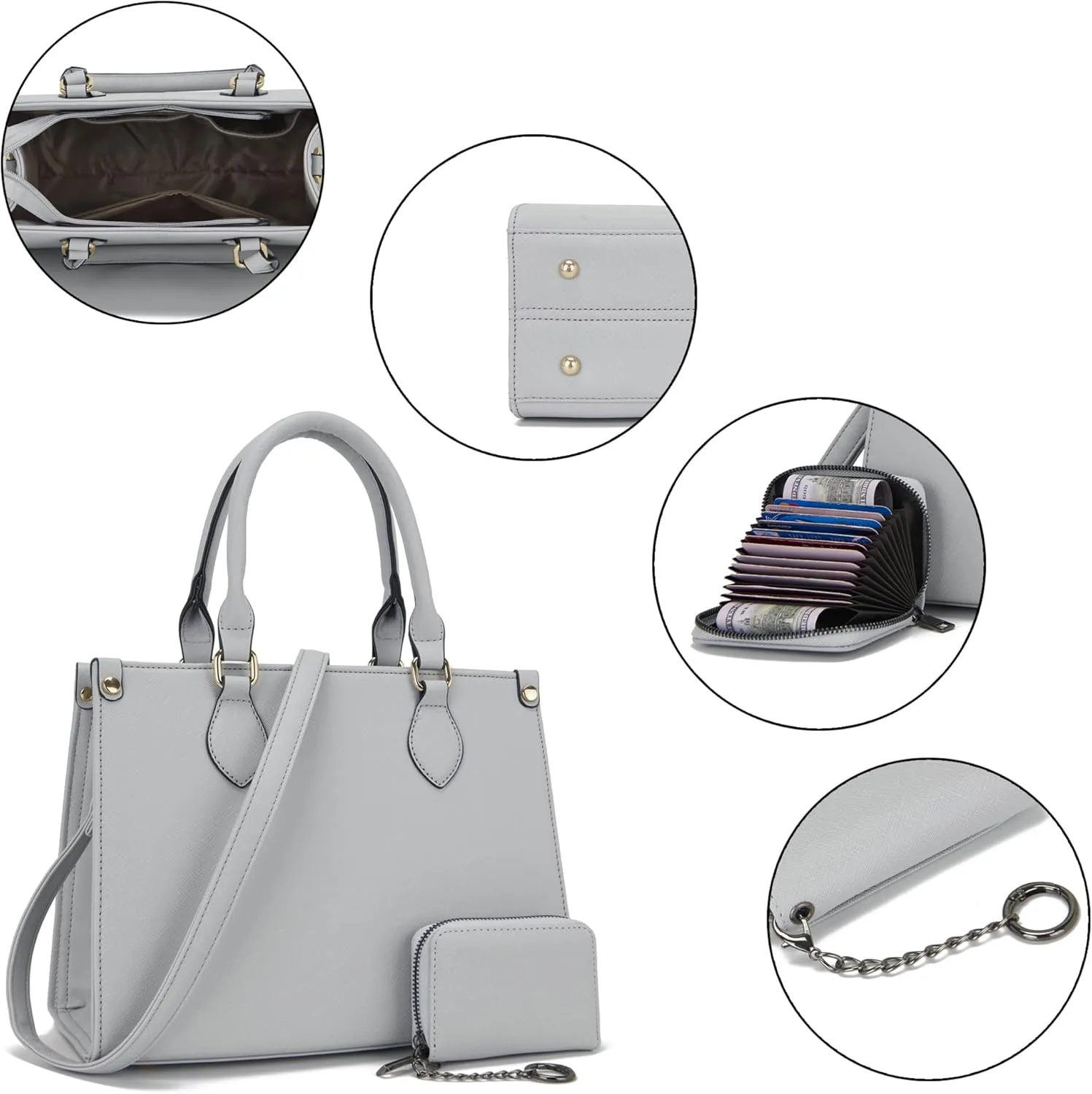 Qiyuer Medium Handbags For Women Vegan Leather Purses Set Satchel Tote Bags With Matching Wallet 2pcs