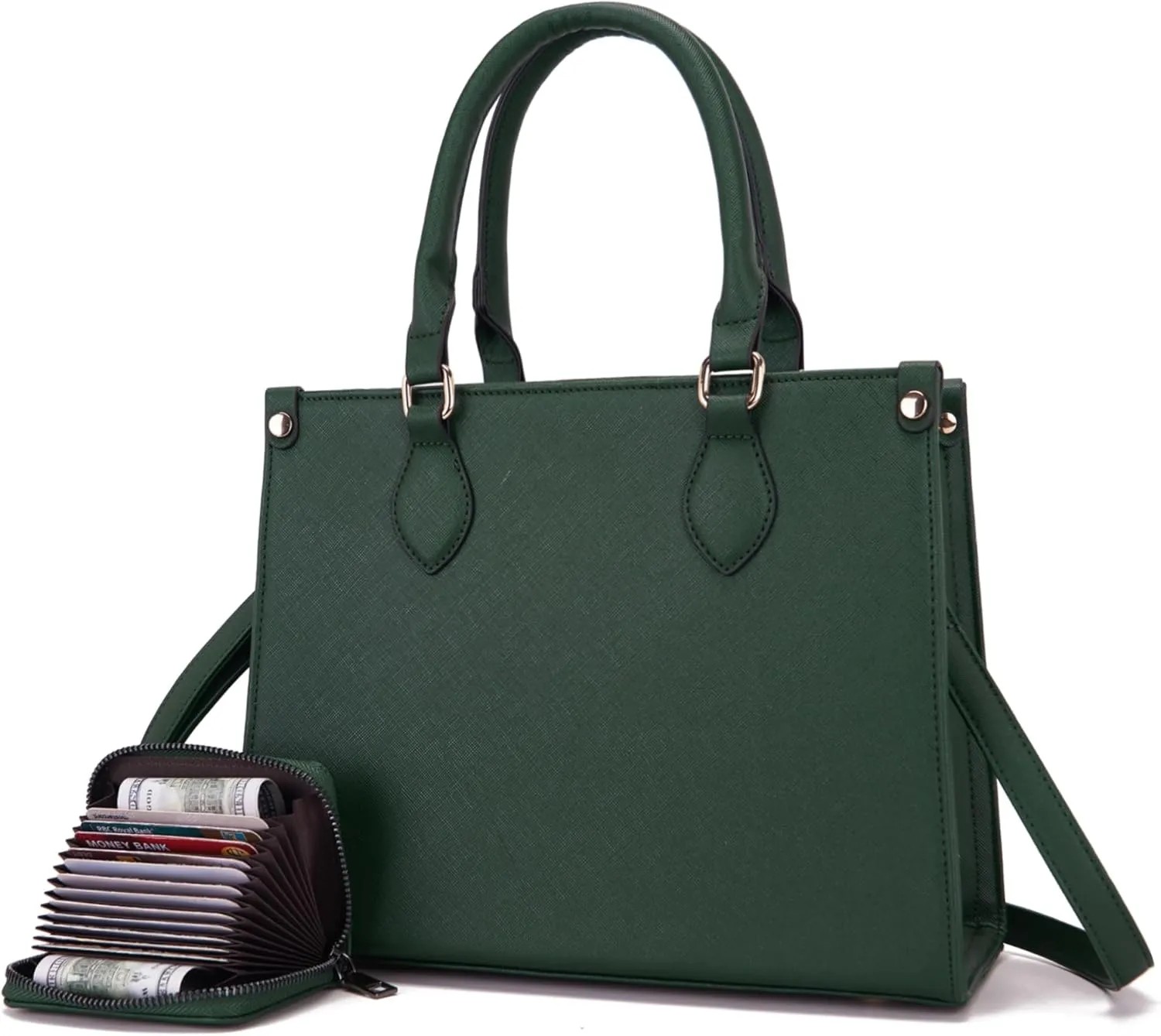 Qiyuer Medium Handbags For Women Vegan Leather Purses Set Satchel Tote Bags With Matching Wallet 2pcs