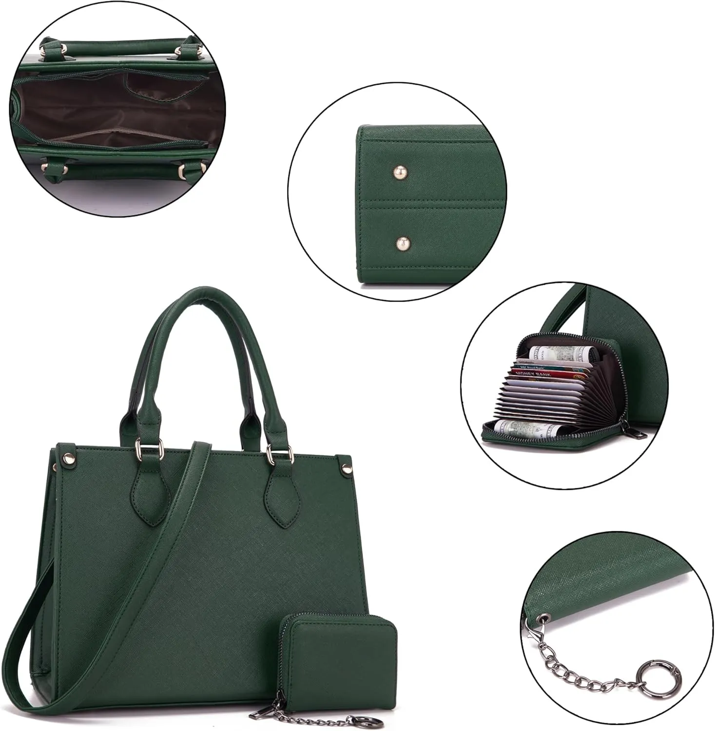 Qiyuer Medium Handbags For Women Vegan Leather Purses Set Satchel Tote Bags With Matching Wallet 2pcs