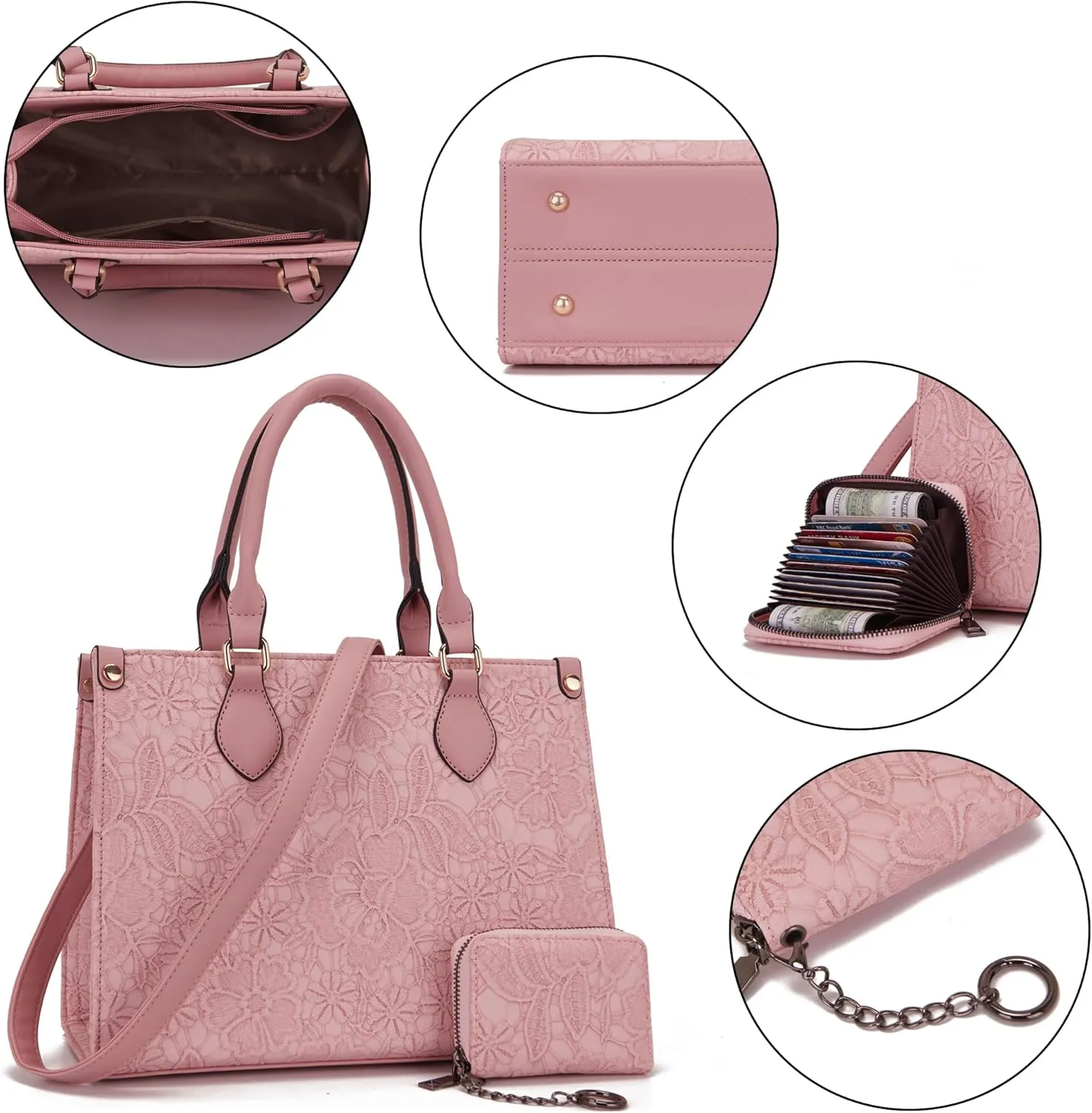 Qiyuer Medium Handbags For Women Vegan Leather Purses Set Satchel Tote Bags With Matching Wallet 2pcs