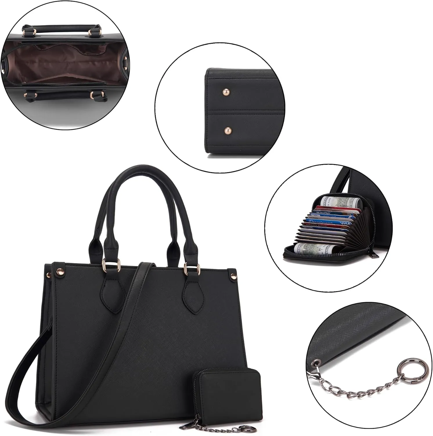 Qiyuer Medium Handbags For Women Vegan Leather Purses Set Satchel Tote Bags With Matching Wallet 2pcs