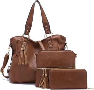 Qiyuer Purses And Wallets Set For Women Tote Handbags Large Hobo Bag Purse With Wallet 3PCS