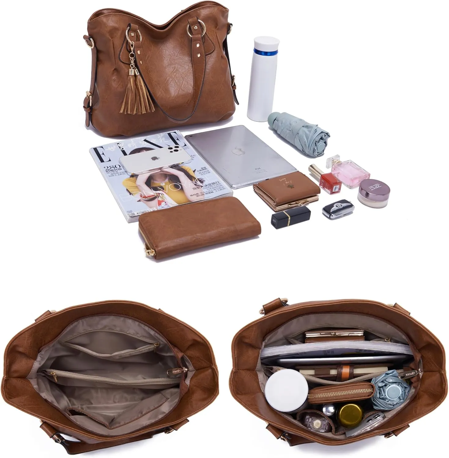 Qiyuer Purses And Wallets Set For Women Tote Handbags Large Hobo Bag Purse With Wallet 3PCS