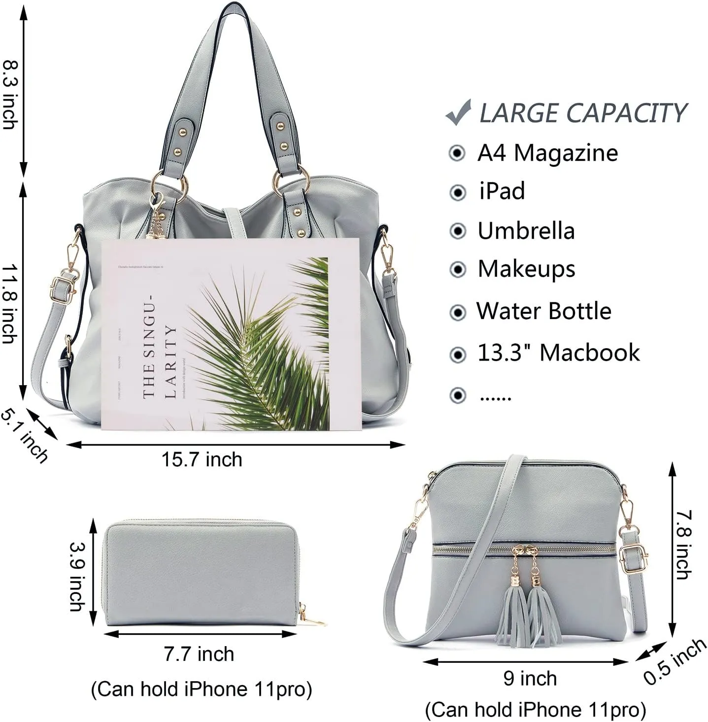 Qiyuer Purses And Wallets Set For Women Tote Handbags Large Hobo Bag Purse With Wallet 3PCS