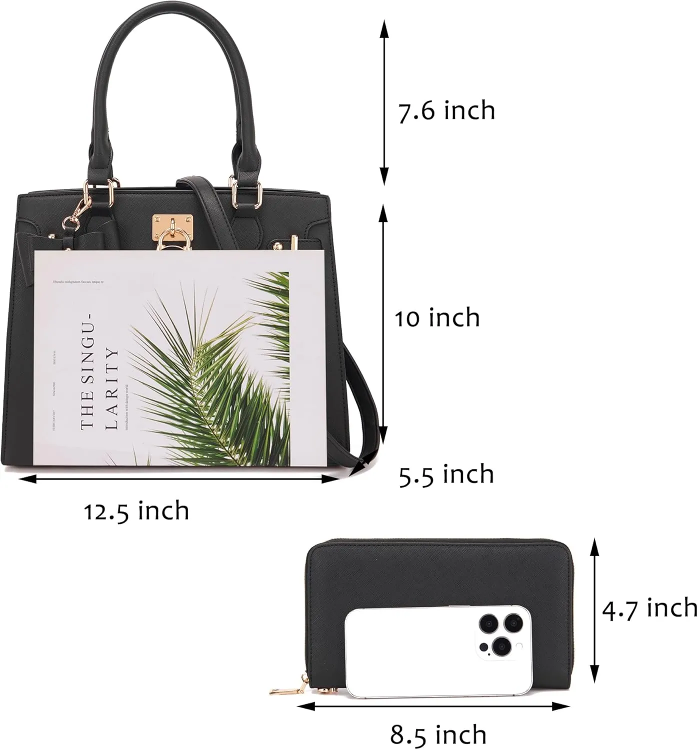 Qiyuer Women Handbags Set Top Handle Satchel Tote Shoulder Work Bag Ladies Purses With Matching Clutch Wallet 2PCS