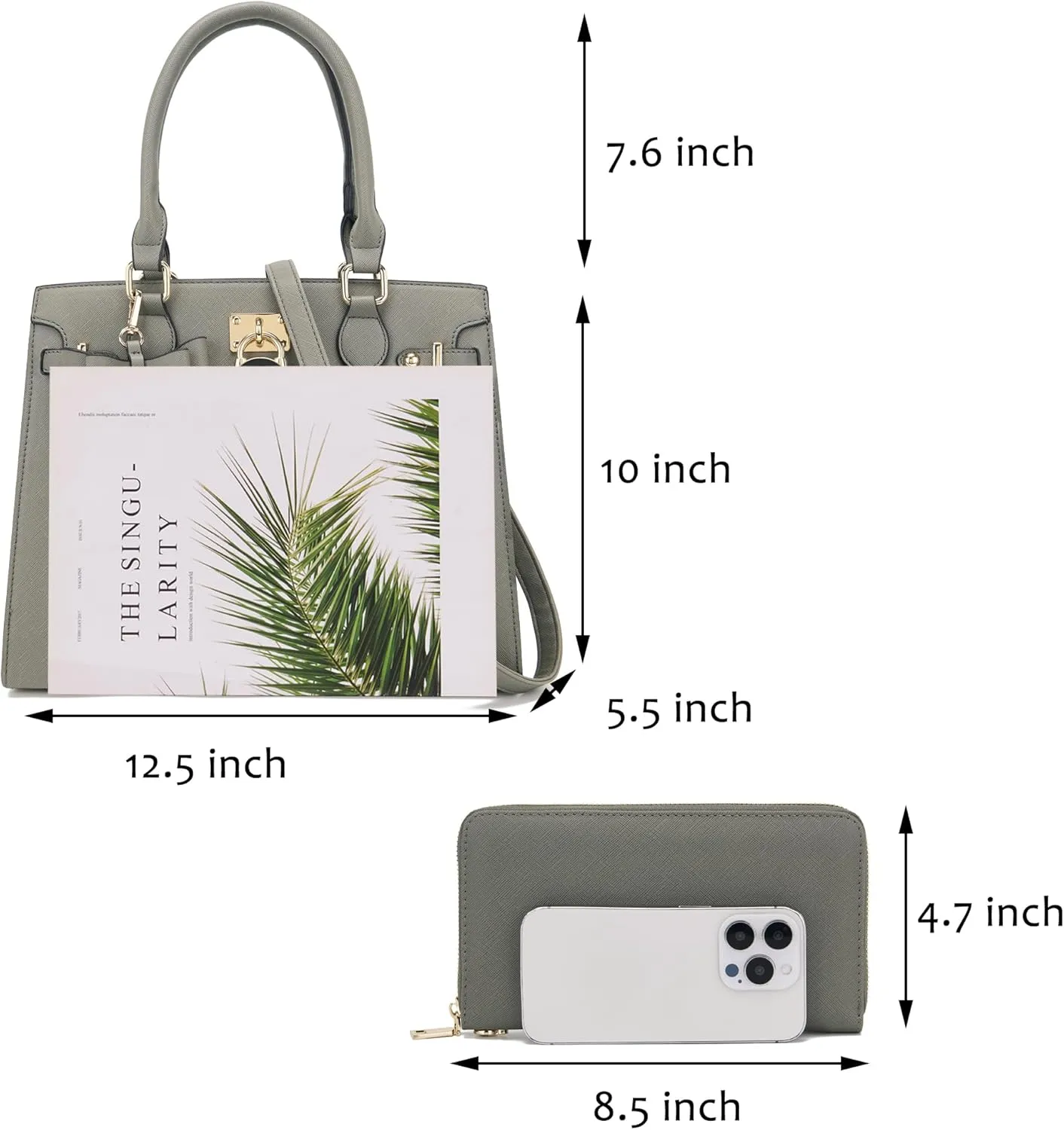 Qiyuer Women Handbags Set Top Handle Satchel Tote Shoulder Work Bag Ladies Purses With Matching Clutch Wallet 2PCS