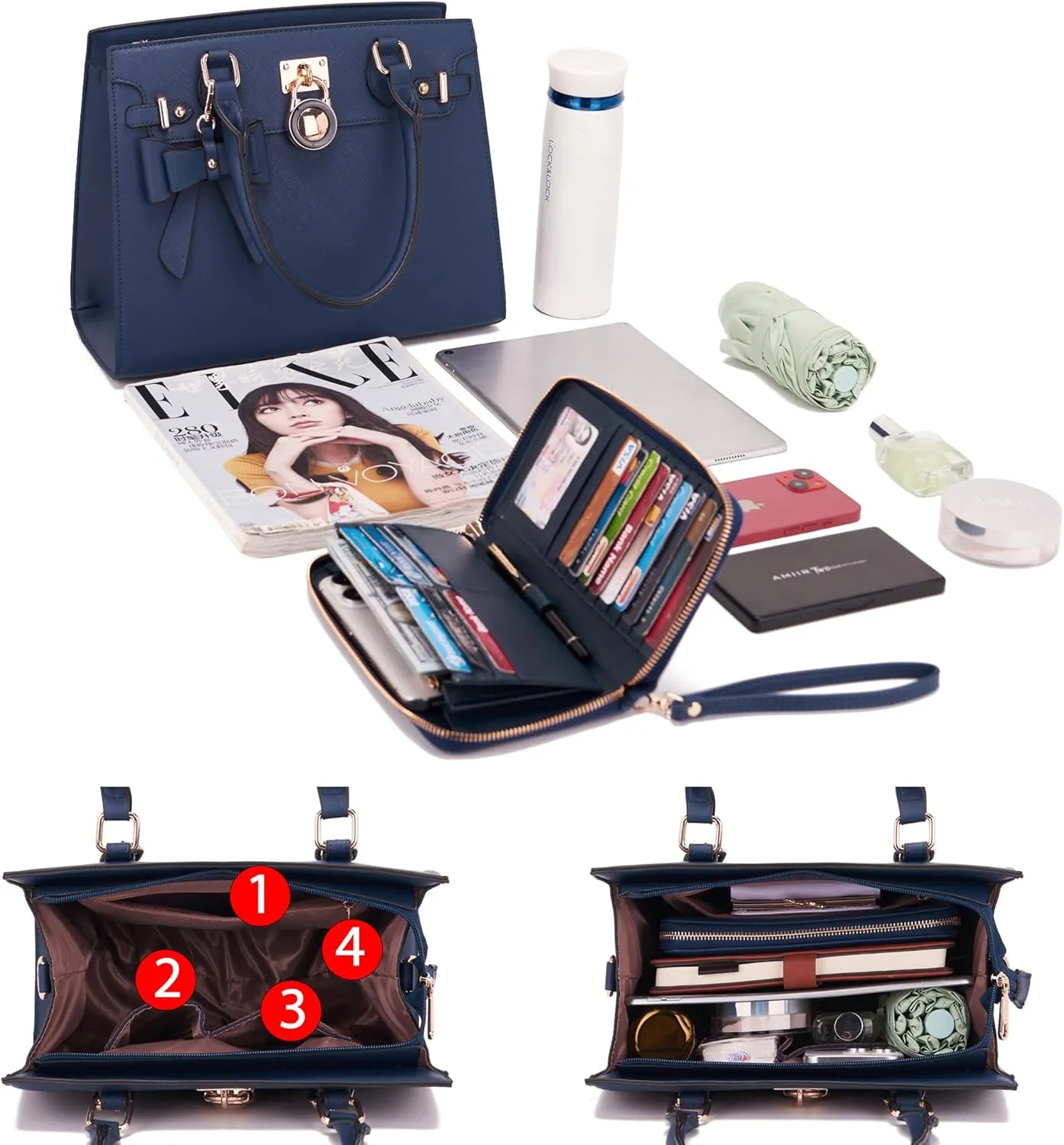 Qiyuer Women Handbags Set Top Handle Satchel Tote Shoulder Work Bag Ladies Purses With Matching Clutch Wallet 2PCS