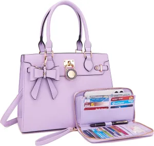 Qiyuer Women Handbags Set Top Handle Satchel Tote Shoulder Work Bag Ladies Purses With Matching Clutch Wallet 2PCS