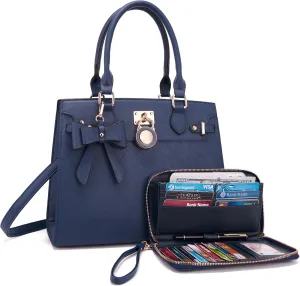 Qiyuer Women Handbags Set Top Handle Satchel Tote Shoulder Work Bag Ladies Purses With Matching Clutch Wallet 2PCS