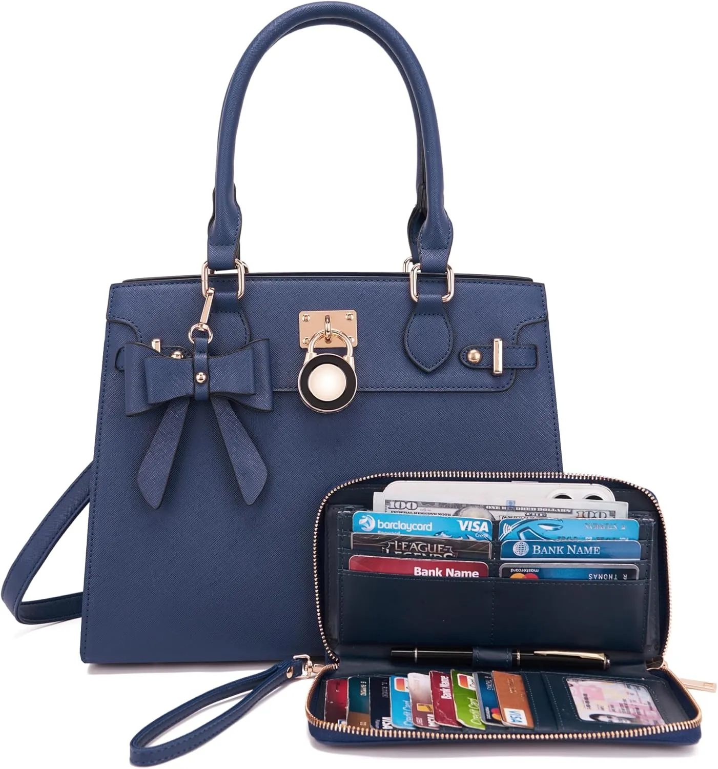 Qiyuer Women Handbags Set Top Handle Satchel Tote Shoulder Work Bag Ladies Purses With Matching Clutch Wallet 2PCS
