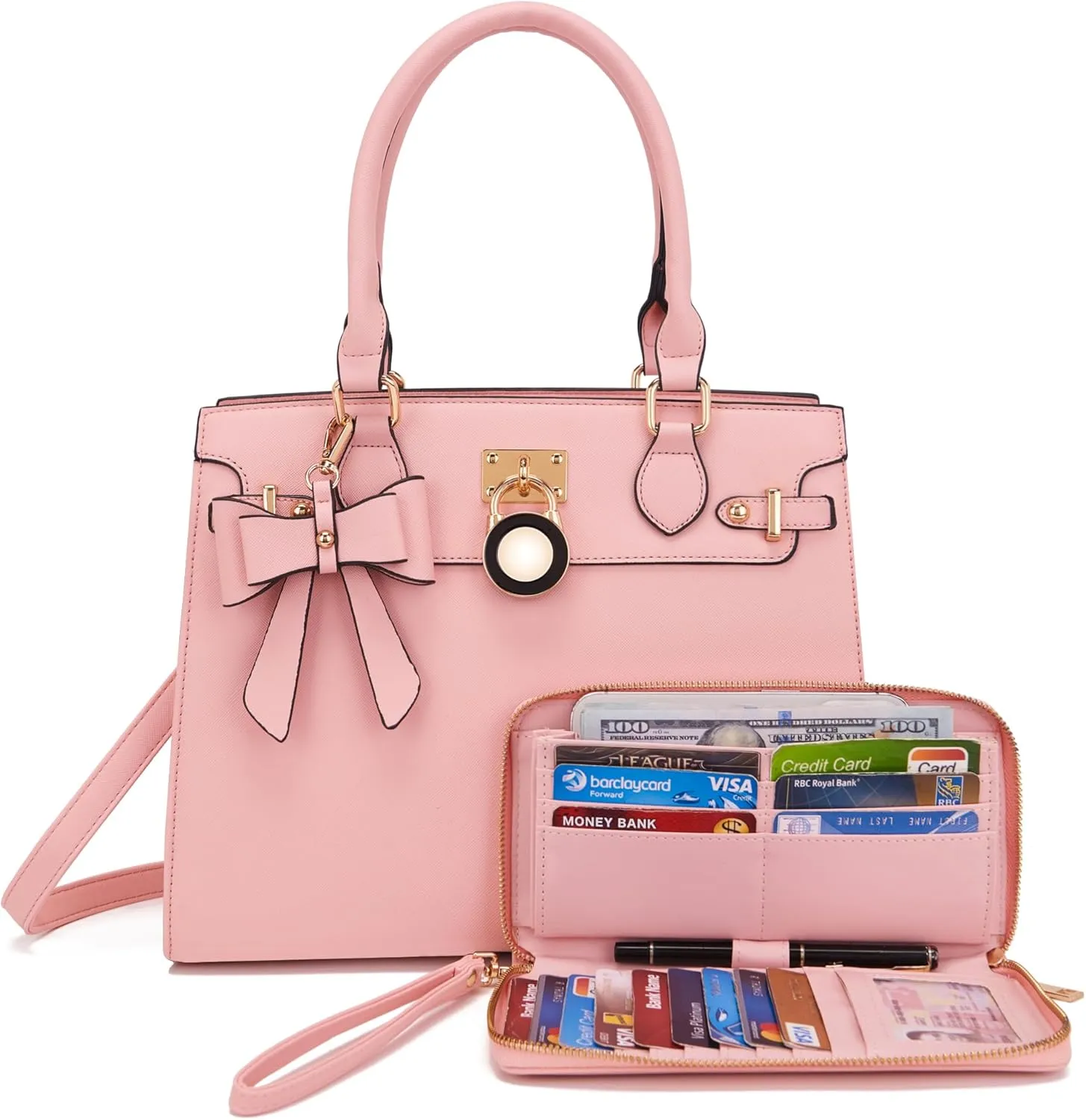 Qiyuer Women Handbags Set Top Handle Satchel Tote Shoulder Work Bag Ladies Purses With Matching Clutch Wallet 2PCS
