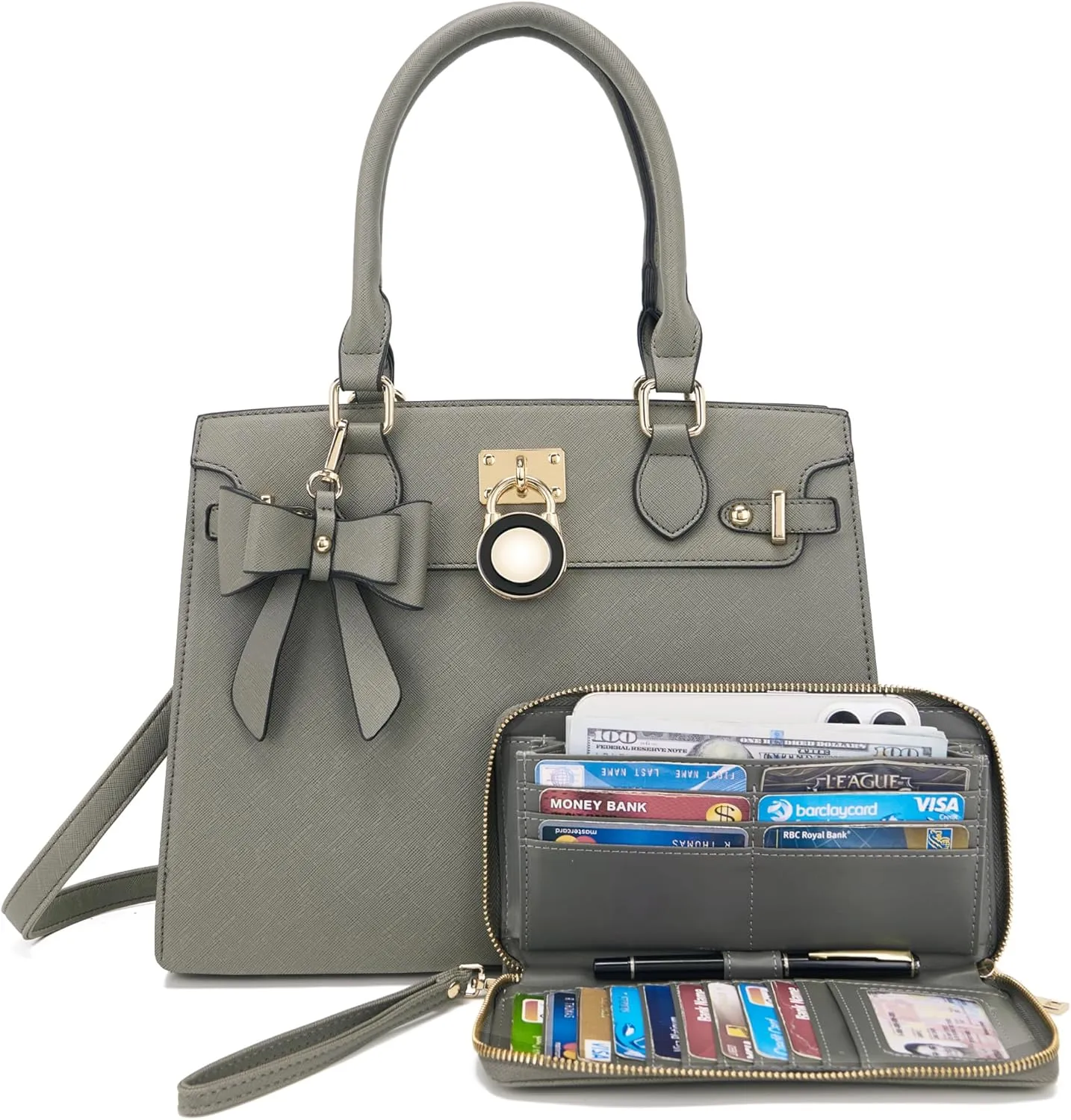 Qiyuer Women Handbags Set Top Handle Satchel Tote Shoulder Work Bag Ladies Purses With Matching Clutch Wallet 2PCS