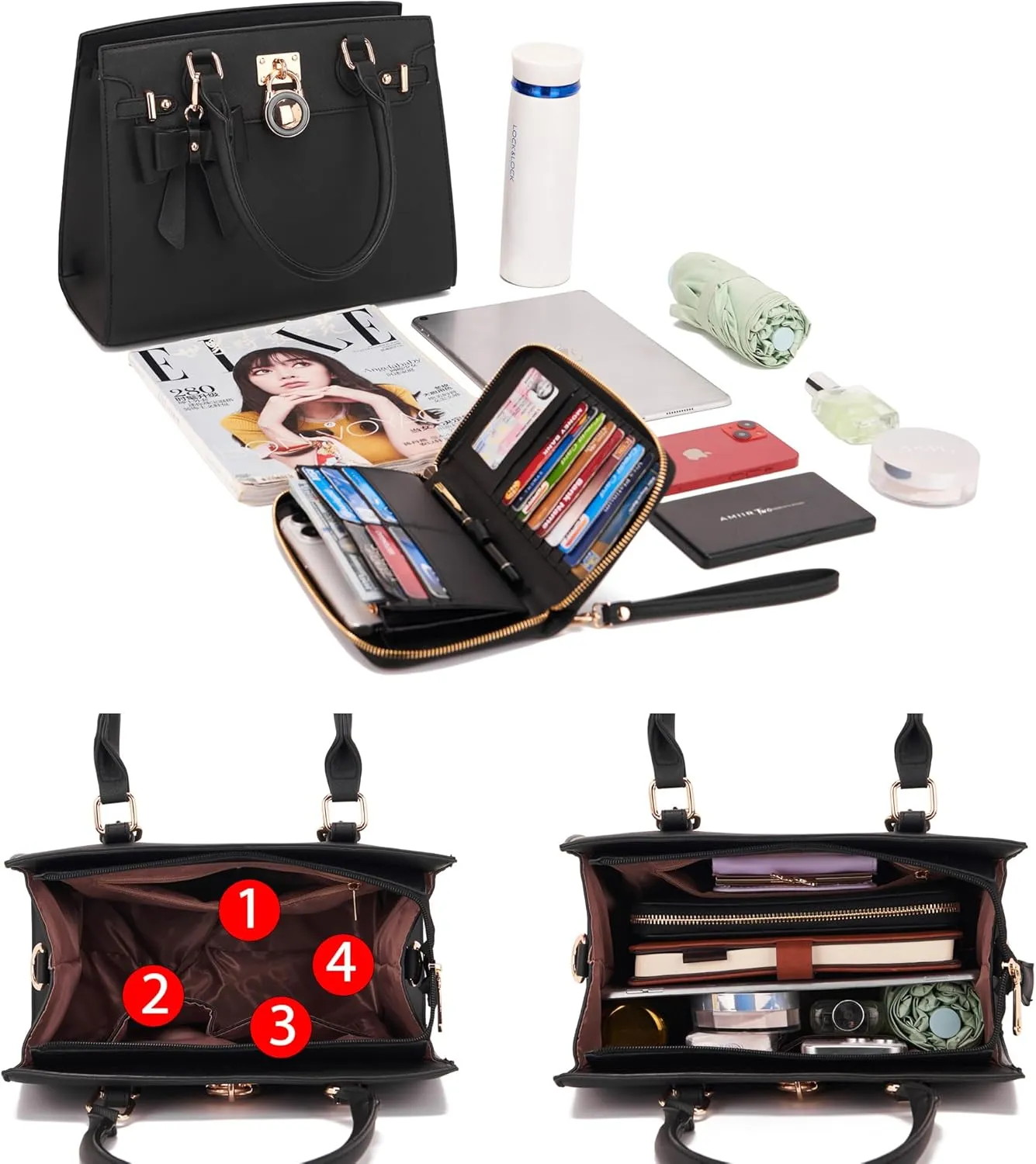 Qiyuer Women Handbags Set Top Handle Satchel Tote Shoulder Work Bag Ladies Purses With Matching Clutch Wallet 2PCS