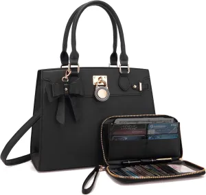 Qiyuer Women Handbags Set Top Handle Satchel Tote Shoulder Work Bag Ladies Purses With Matching Clutch Wallet 2PCS