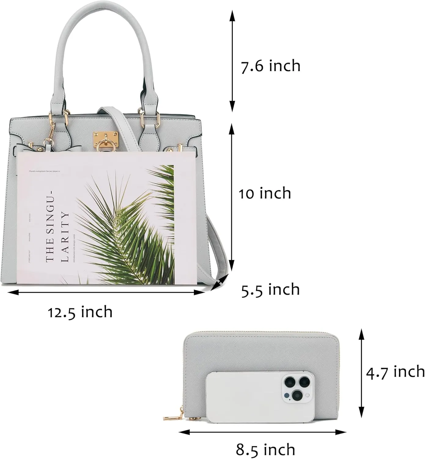 Qiyuer Women Handbags Set Top Handle Satchel Tote Shoulder Work Bag Ladies Purses With Matching Clutch Wallet 2PCS