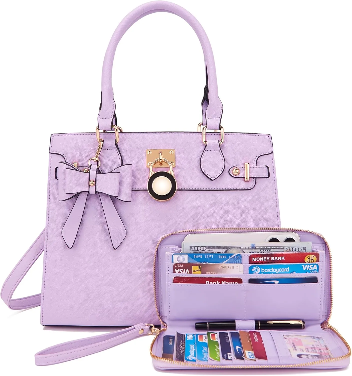 Qiyuer Women Handbags Set Top Handle Satchel Tote Shoulder Work Bag Ladies Purses With Matching Clutch Wallet 2PCS