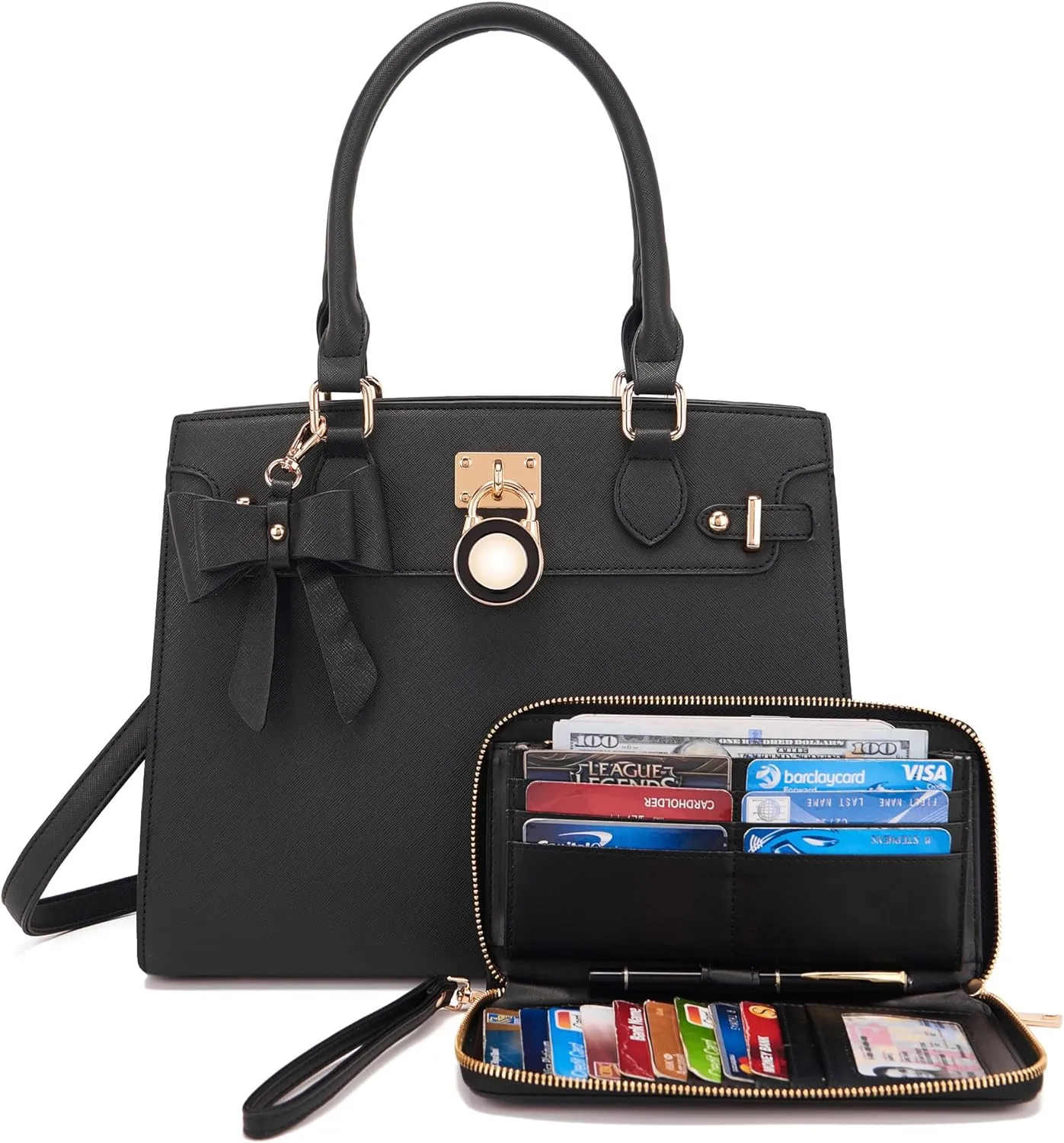 Qiyuer Women Handbags Set Top Handle Satchel Tote Shoulder Work Bag Ladies Purses With Matching Clutch Wallet 2PCS