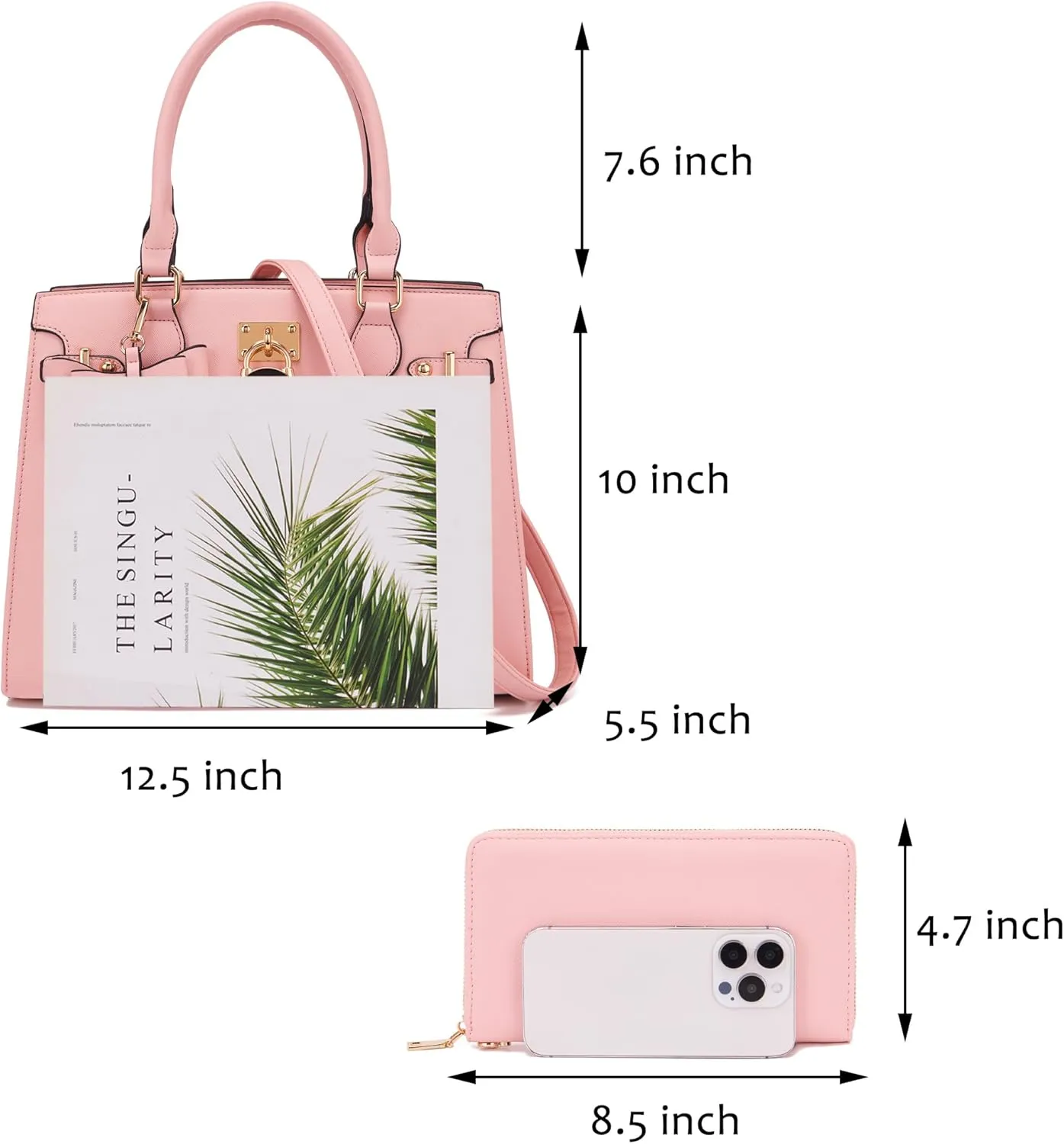 Qiyuer Women Handbags Set Top Handle Satchel Tote Shoulder Work Bag Ladies Purses With Matching Clutch Wallet 2PCS