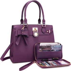 Qiyuer Women Handbags Set Top Handle Satchel Tote Shoulder Work Bag Ladies Purses With Matching Clutch Wallet 2PCS