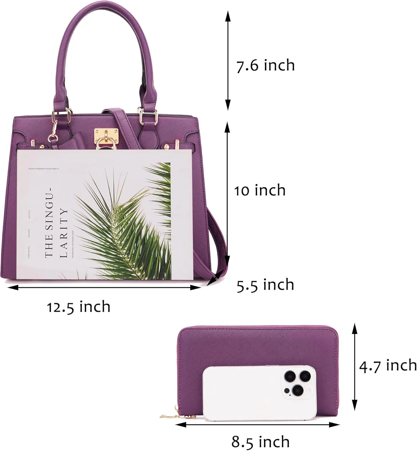 Qiyuer Women Handbags Set Top Handle Satchel Tote Shoulder Work Bag Ladies Purses With Matching Clutch Wallet 2PCS